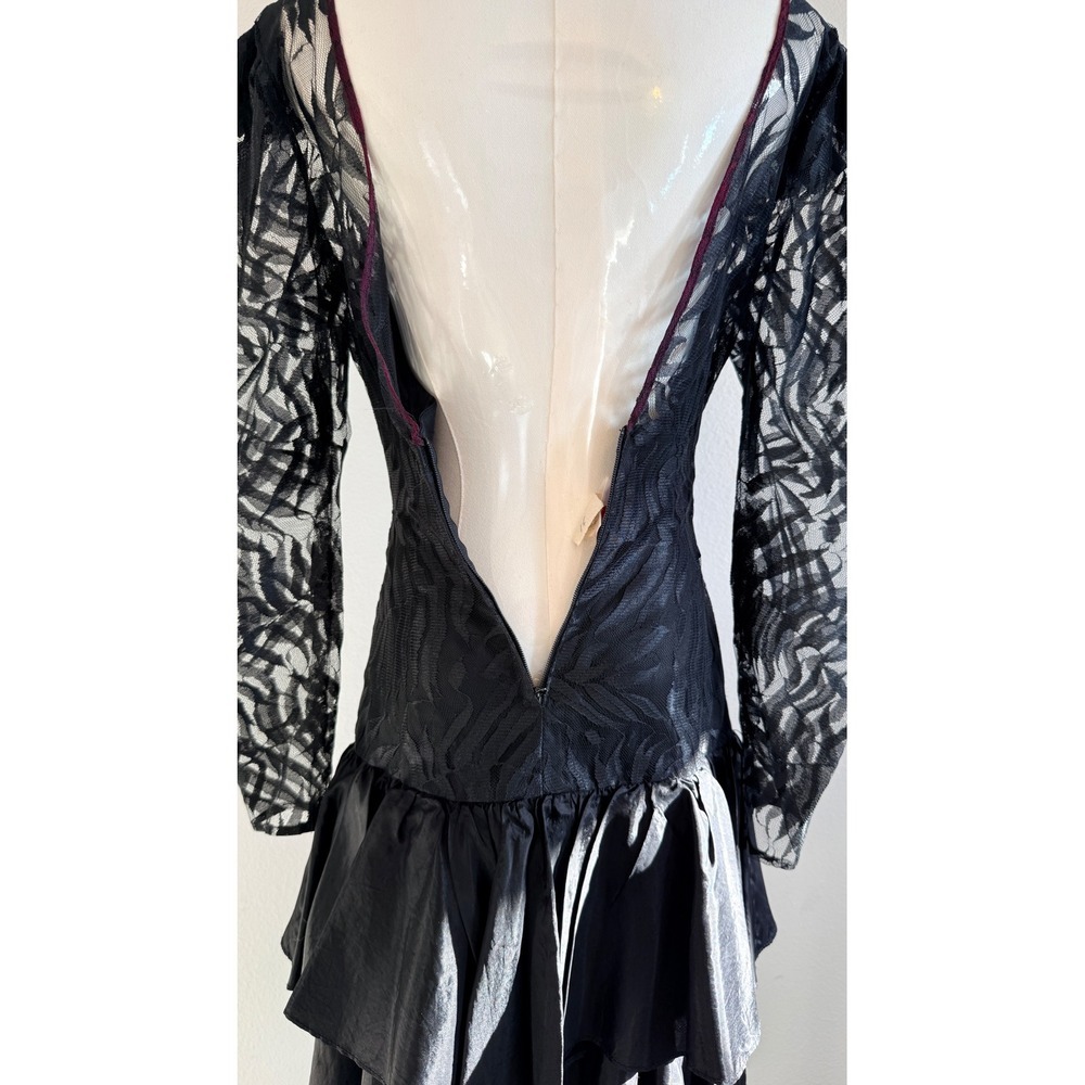 Contempo Casuals Vintage 80s Black Lace Taffeta Bow Dress Sz S Goth Whimsigoth - Picture 14 of 14